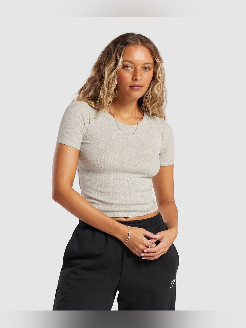 Gymshark Rib T-Shirt Stone Grey Marl